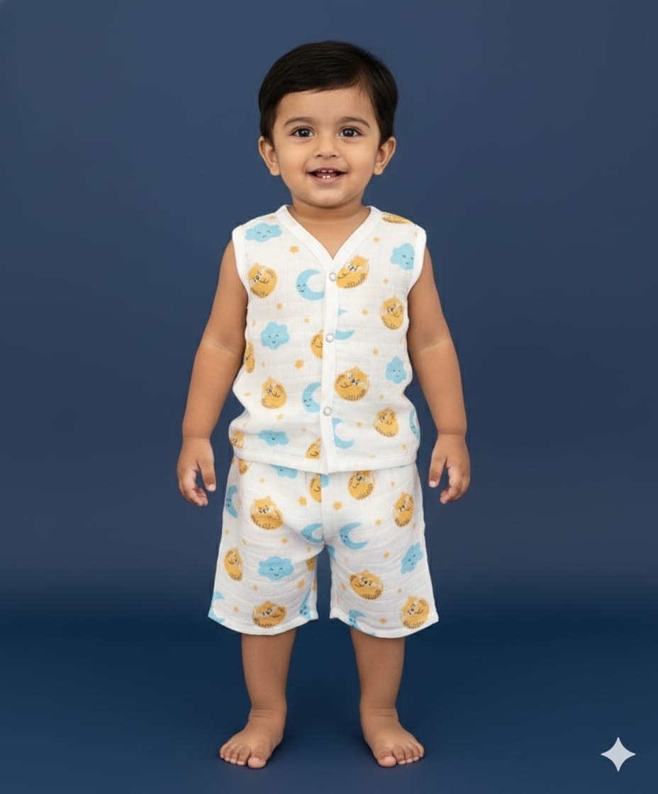 100% Cotton Muslin | Jabla Button with shorts
