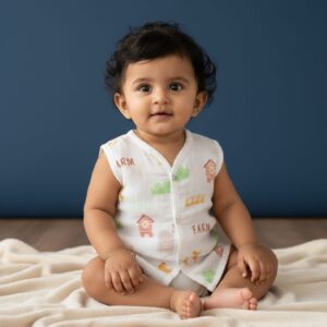 100% Cotton Muslin | Jabla Button Color Print (3-6 month)
