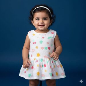 100% Cotton Muslin | Baby Girl Organic Cotton Sleeveless Skirt for Babies (3-6 Month)