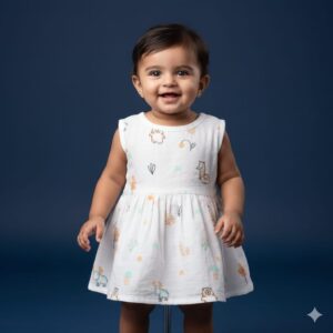 100% Cotton Muslin | Baby Girl Organic Cotton Sleeveless Skirt for Babies (3-6 Month)