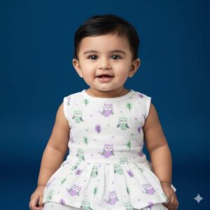 100% Cotton Muslin | Baby Girl Organic Cotton Sleeveless Skirt for Babies (3-6 Month)