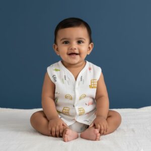 100% Cotton Muslin | Jabla Button Color Print (3-6 month)
