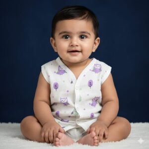 100% Cotton Muslin | Jabla Button Color Print (3-6 month)