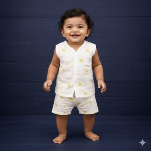 100% Cotton Muslin | Jabla Button with shorts (3-6 Month)