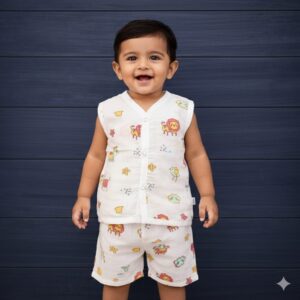 100% Cotton Muslin | Jabla Button with shorts (3-6 Month)