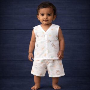 100% Cotton Muslin | Jabla Button with shorts (3-6 Month)