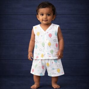100% Cotton Muslin | Jabla Button with shorts (3-6 Month)