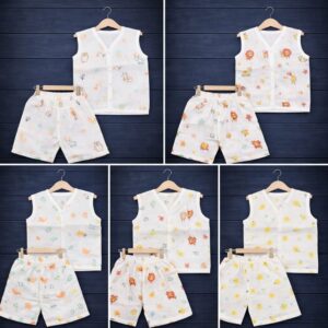100% Cotton Muslin | Jabla Button with shorts Combo offer (5Pieces) 3-6 Month