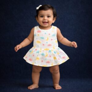 100% Cotton Muslin | Baby Girl Organic Cotton Sleeveless Skirt for Babies (6-12 Month)