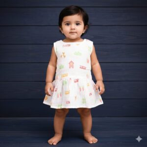 100% Cotton Muslin | Baby Girl Organic Cotton Sleeveless Skirt for Babies (6-12 Month)