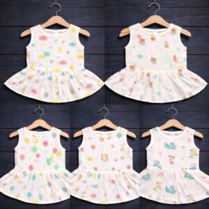 100% Cotton Muslin | Baby Girl Organic Cotton Sleeveless Skirt for Babies combo offer (5 pieces) 6-12 Month
