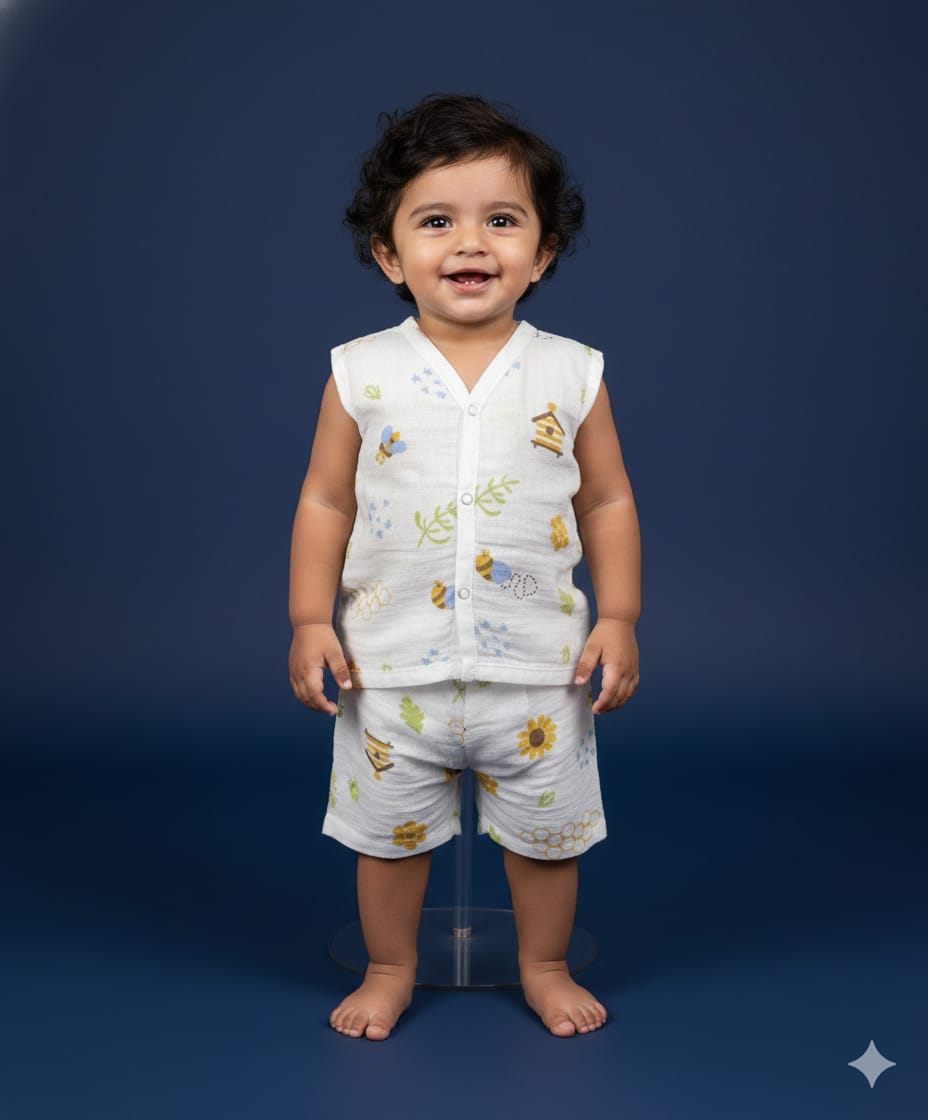 100% Cotton Muslin | Jabla Button with shorts