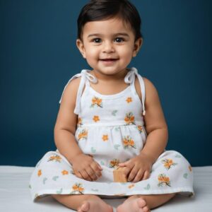 100% Cotton Muslin | Jabla Knot Girl baby color print