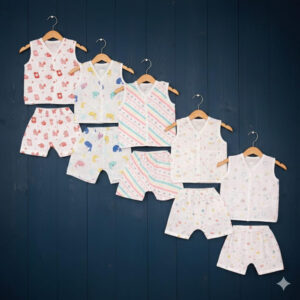 100% Cotton Muslin | Jabla Button with shorts Combo offer (5Pieces) 0-3 Month